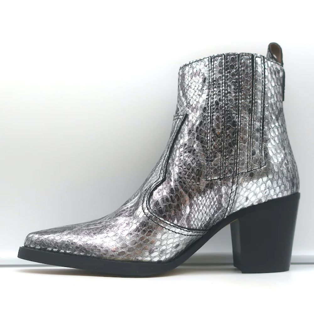 Ganni Callie Western Chelsea Boots Silver Metallic Snake-Print Leather Size 39 - Picture 6 of 10
